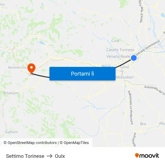 Settimo Torinese to Oulx map