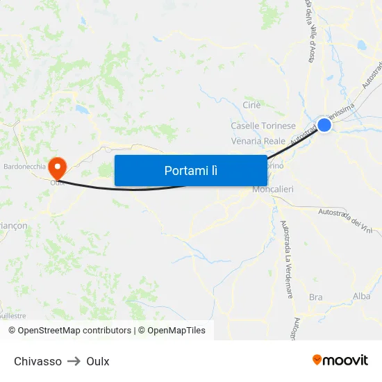 Chivasso to Oulx map