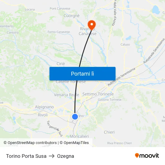 Torino Porta Susa to Ozegna map