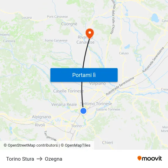 Torino Stura to Ozegna map