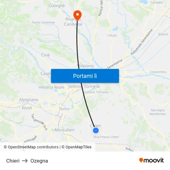 Chieri to Ozegna map