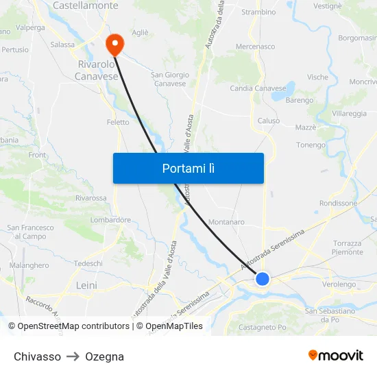 Chivasso to Ozegna map