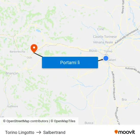 Torino Lingotto to Salbertrand map