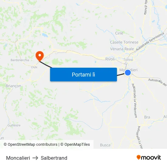 Moncalieri to Salbertrand map