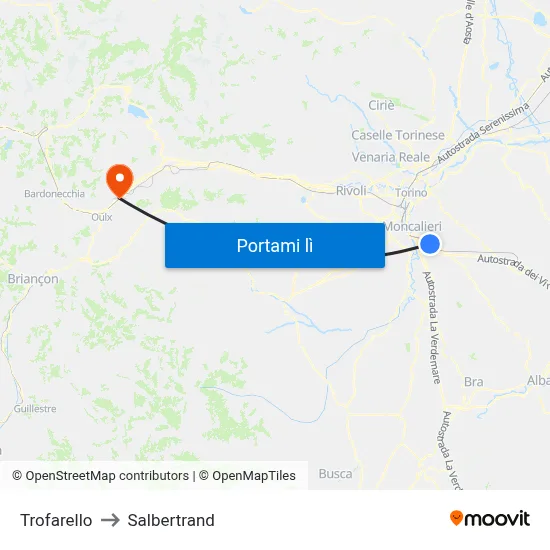 Trofarello to Salbertrand map