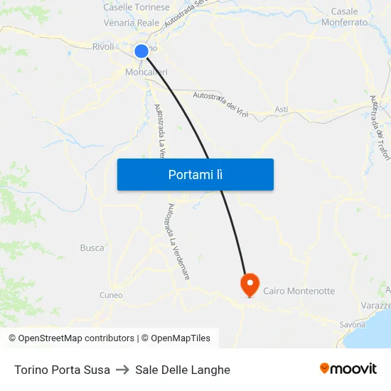 Torino Porta Susa to Sale Delle Langhe map