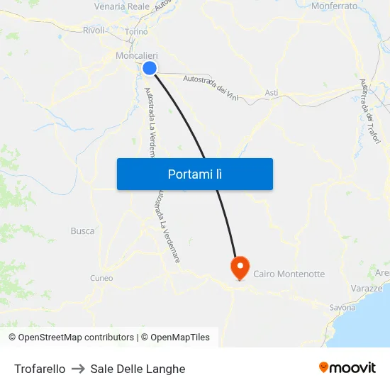 Trofarello to Sale Delle Langhe map