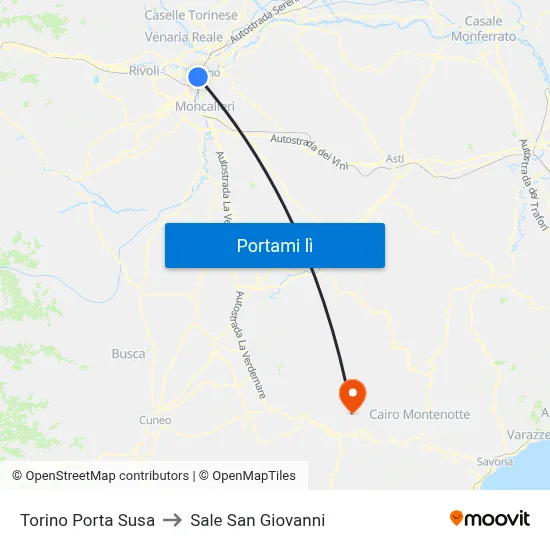 Torino Porta Susa to Sale San Giovanni map