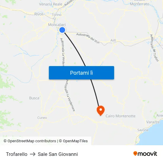 Trofarello to Sale San Giovanni map