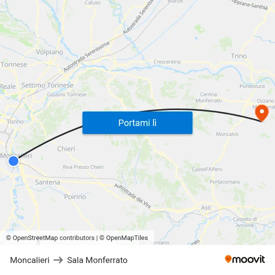 Moncalieri to Sala Monferrato map