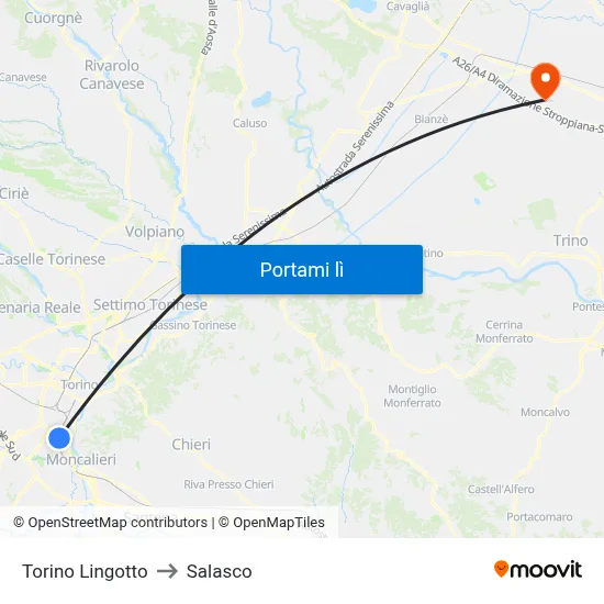 Torino Lingotto to Salasco map