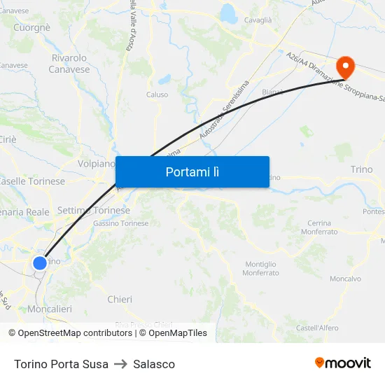 Torino Porta Susa to Salasco map
