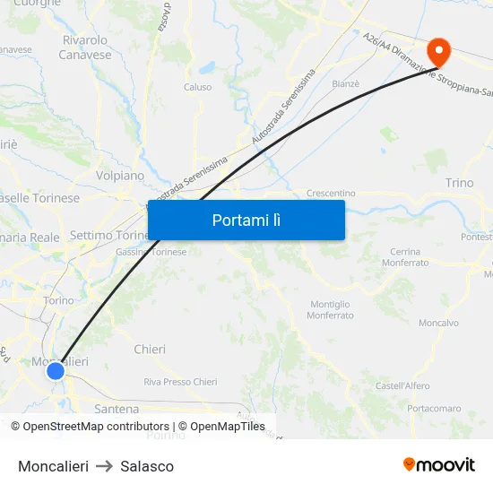 Moncalieri to Salasco map
