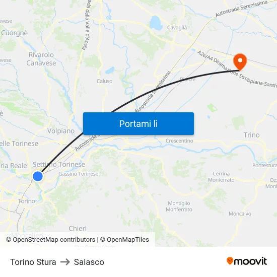Torino Stura to Salasco map