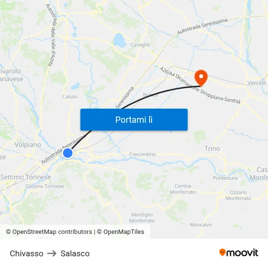 Chivasso to Salasco map