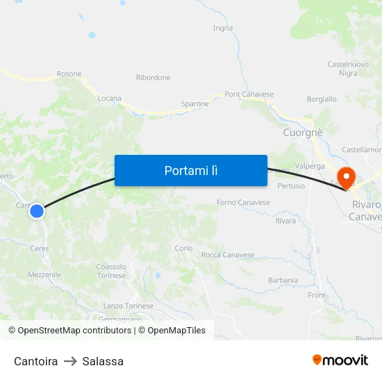 Cantoira to Salassa map