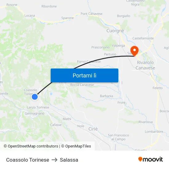 Coassolo Torinese to Salassa map