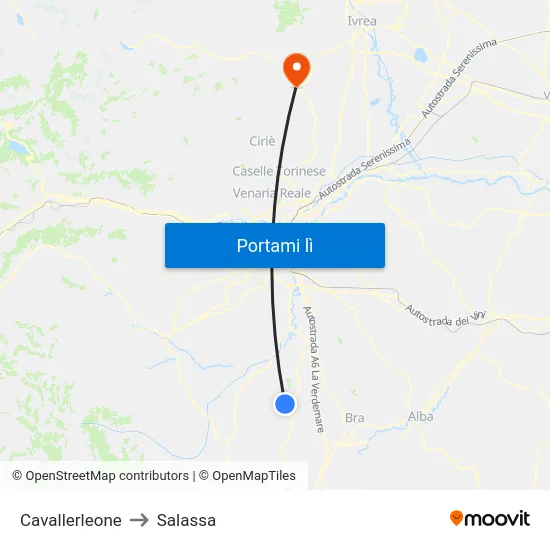 Cavallerleone to Salassa map
