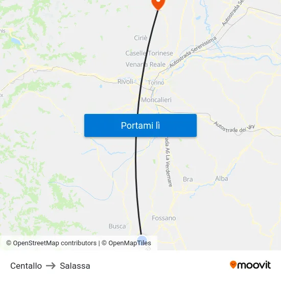 Centallo to Salassa map