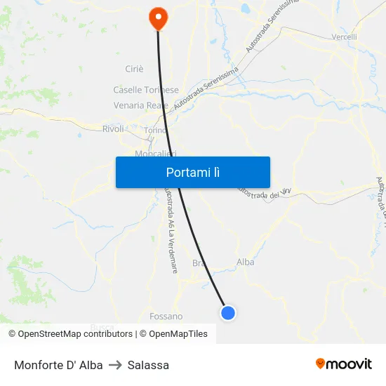 Monforte D' Alba to Salassa map