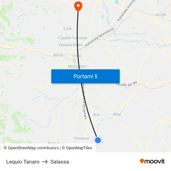 Lequio Tanaro to Salassa map