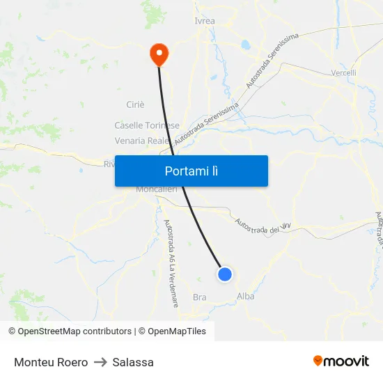 Monteu Roero to Salassa map