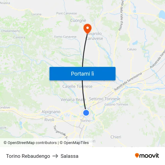 Torino Rebaudengo to Salassa map