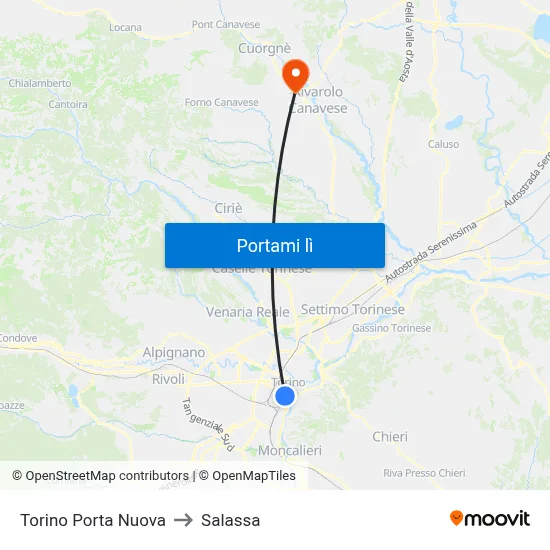 Torino Porta Nuova to Salassa map