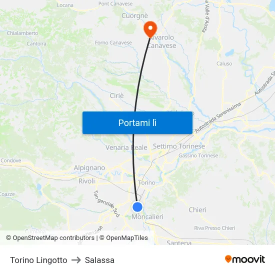 Torino Lingotto to Salassa map