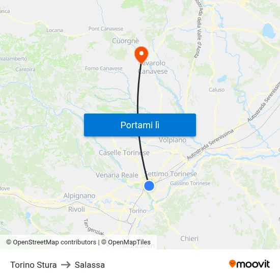 Torino Stura to Salassa map