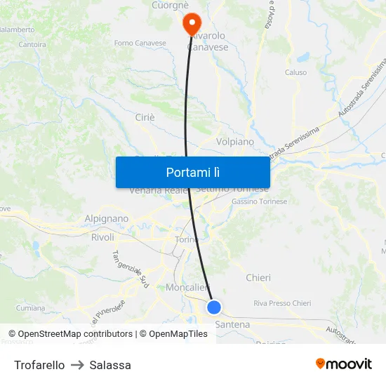 Trofarello to Salassa map