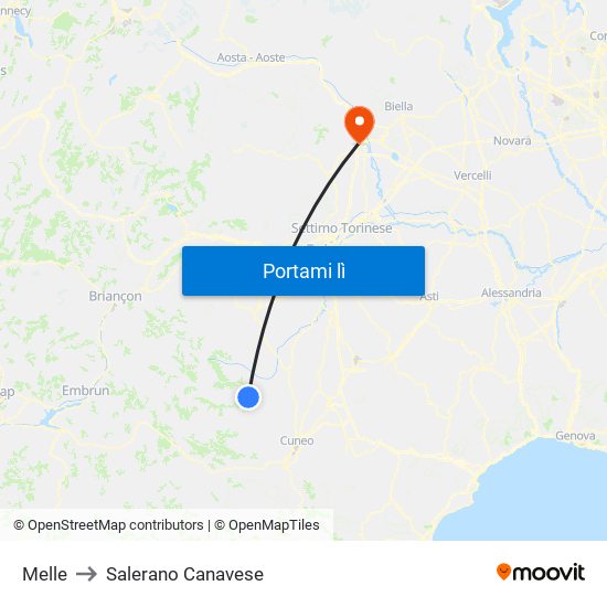 Melle to Salerano Canavese map