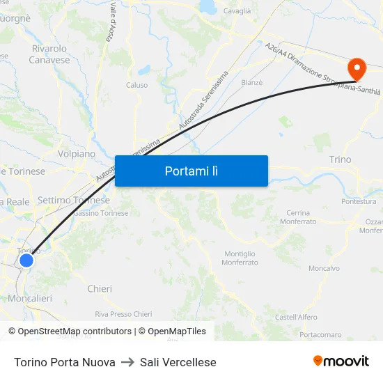 Torino Porta Nuova to Sali Vercellese map