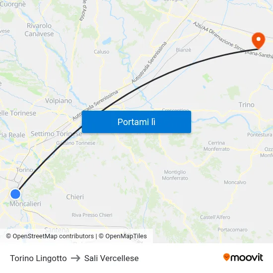Torino Lingotto to Sali Vercellese map