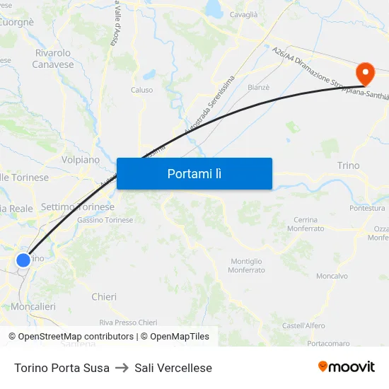 Torino Porta Susa to Sali Vercellese map