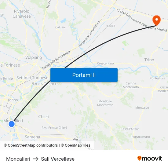 Moncalieri to Sali Vercellese map