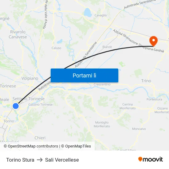 Torino Stura to Sali Vercellese map