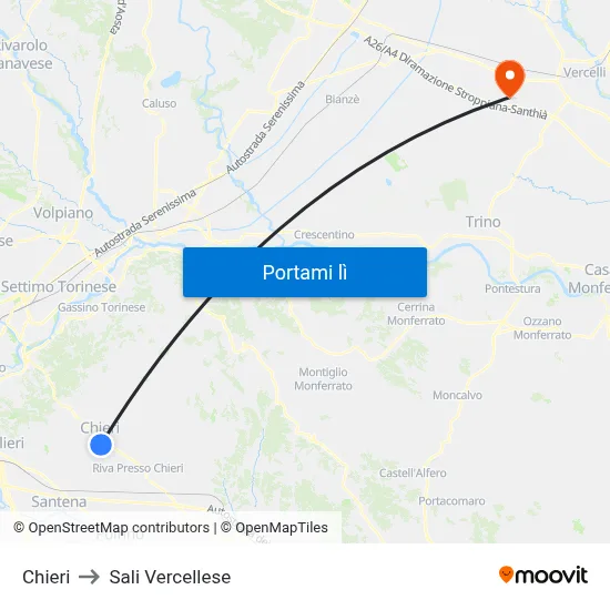 Chieri to Sali Vercellese map