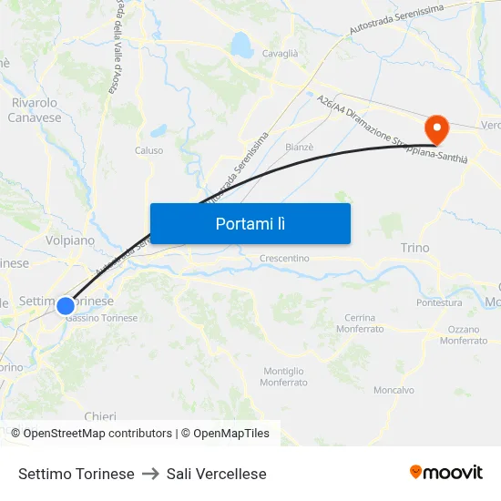 Settimo Torinese to Sali Vercellese map