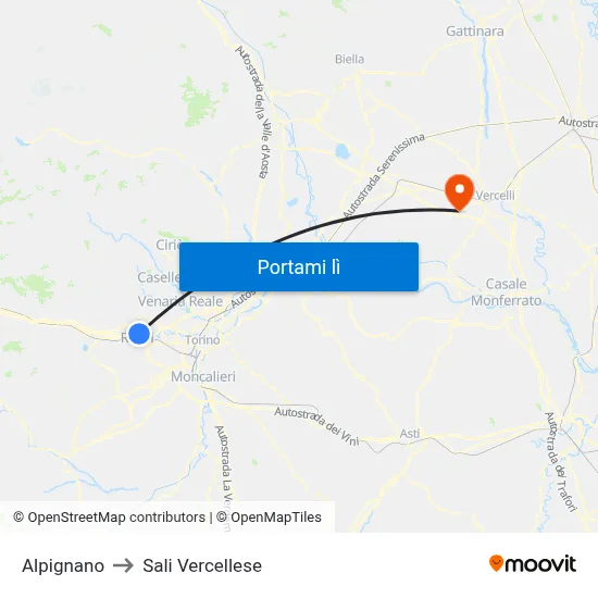 Alpignano to Sali Vercellese map