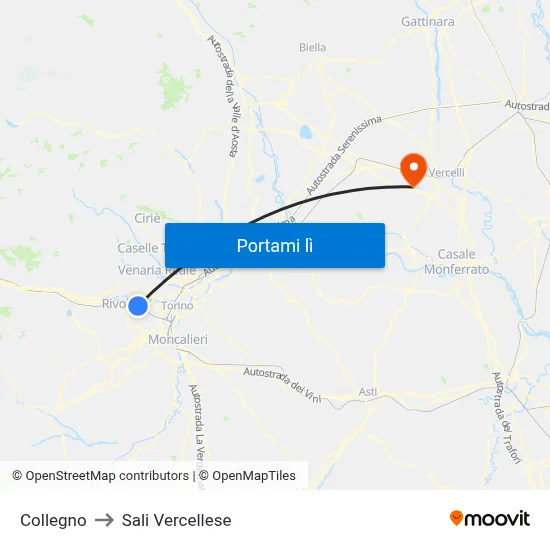 Collegno to Sali Vercellese map