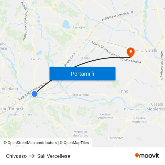 Chivasso to Sali Vercellese map