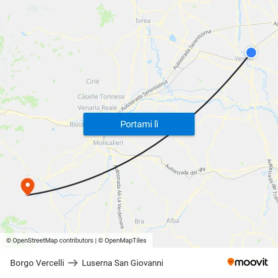 Borgo Vercelli to Luserna San Giovanni map