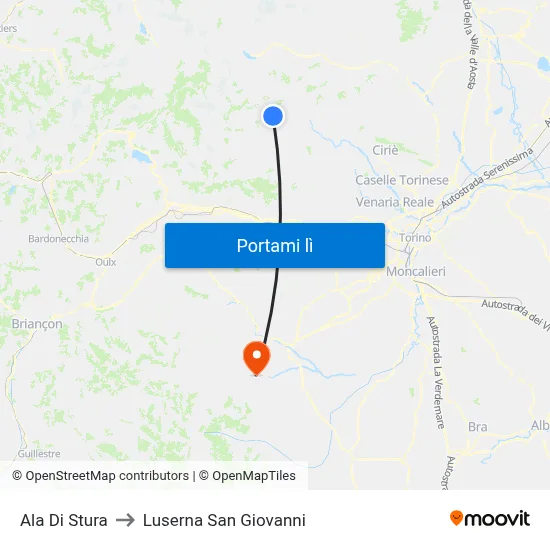 Ala Di Stura to Luserna San Giovanni map