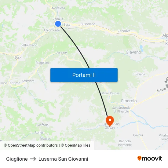 Giaglione to Luserna San Giovanni map