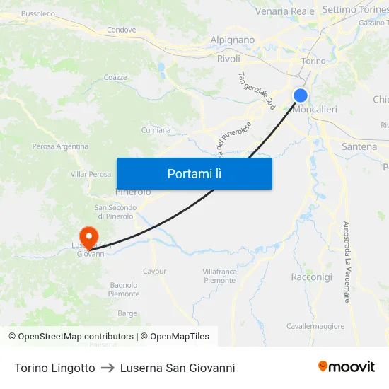 Torino Lingotto to Luserna San Giovanni map