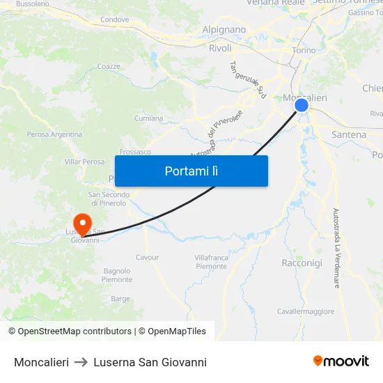 Moncalieri to Luserna San Giovanni map