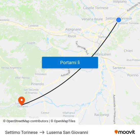 Settimo Torinese to Luserna San Giovanni map