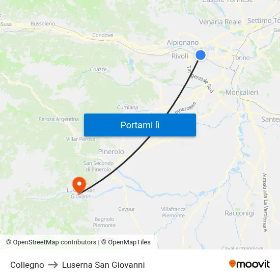 Collegno to Luserna San Giovanni map