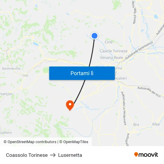 Coassolo Torinese to Lusernetta map